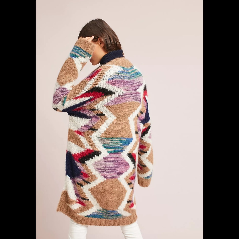 Anthropologie Hand Knit Mosaic Cardigan ❤️🖤🤎 - Picture 2 of 9